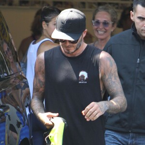 David Beckham à la sortie de son cours de Soul Cycle à Brentwood, le 6 aout 2015