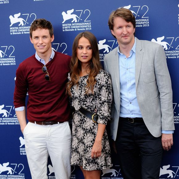 Tom Hooper, Alicia Vikander et Edie Redmayne - Photocall du film The Danish Girls lors du 72e festival du film de Venise, le 5 septembre 2015