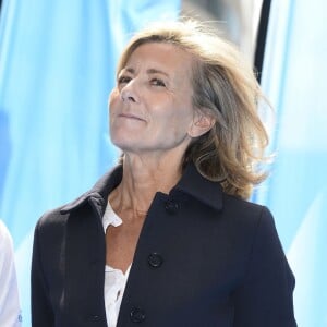 Claire Chazal - Baptême du catamaran GC32 "Engie" (le nouveau bateau volant taillé pour l'exploit et les records) au pied de la tour ENGIE à la Défense le 10 juin 2015.