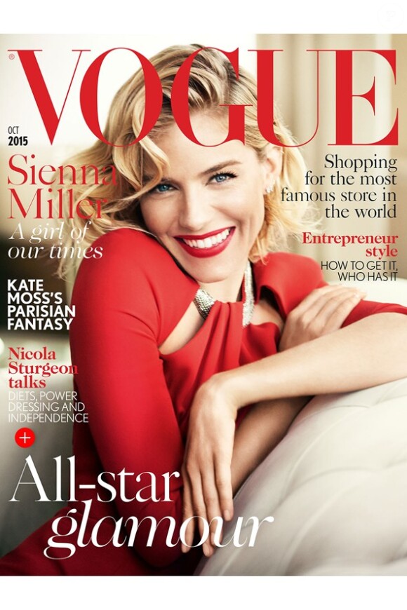 Sienna Miller en couverture du numéro d'octobre de l'édition british de Vogue. Photo par Mario Testino.