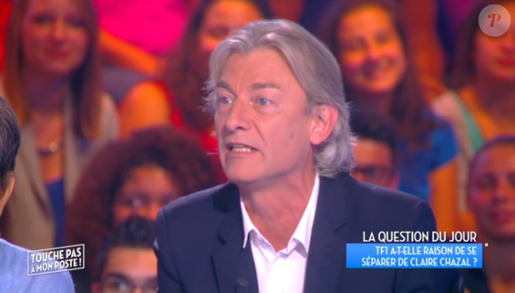 Gilles Verdez commente le départ de Claire Chazal dans l'émission Touche pas à mon poste sur D8. Le 7 septembre 2015.