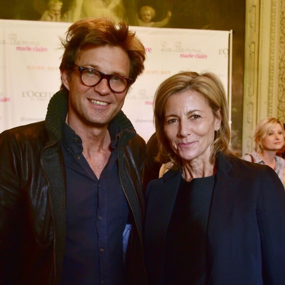 Claire Chazal et Laurent Delahousse - Conférence de presse de l'opération "La flamme Marie Claire" à l'hôtel Le Marois à Paris le 15 juin 2015.