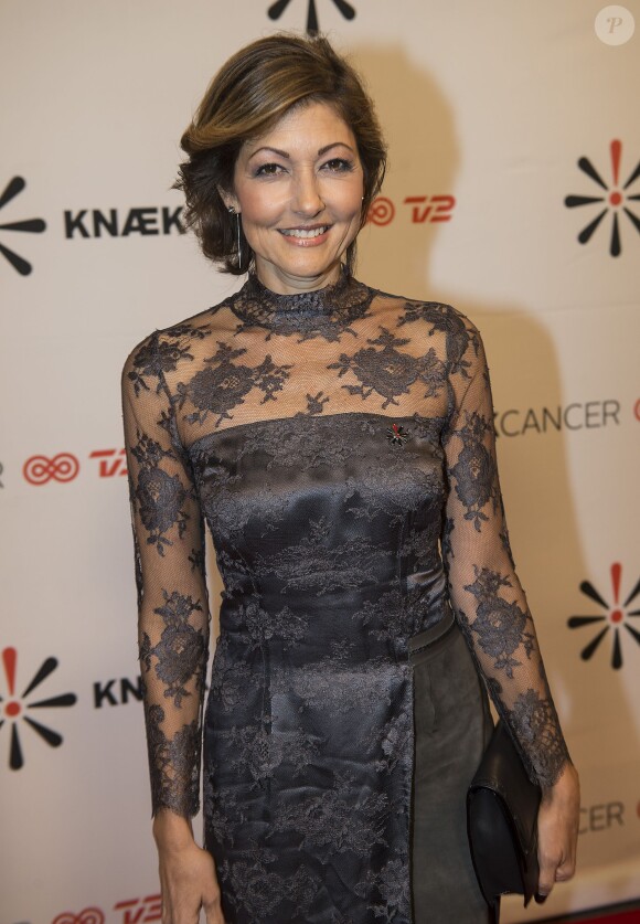 La comtesse Alexandra de Frederiksborg participe à une collecte de fonds nationale pour la recherche contre le cancer à la télévision publique danoise le 25 octobre 2014. Ex-femme du prince Joachim, elle a annoncé en septembre 2015 son divorce avec Martin Jorgensen, après huit ans d'un mariage célébré en mars 2007.