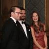 La princesse Sofia de Suède (en robe rouge) avec la famille royale lors du dîner officiel de rentrée au palais royal, à Stockholm, le 4 septembre 2015.