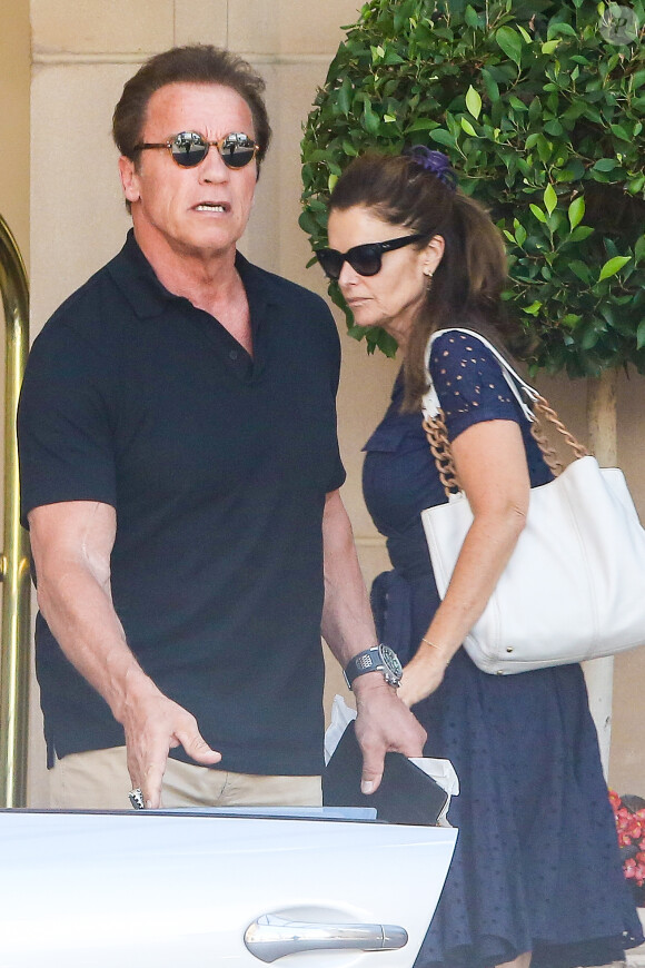 Arnold Schwarzenegger célébrait son 68e anniversaire entouré de son épouse dont il est séparé Maria Shriver, ainsi que ses quatre enfants, au Montage Hotel de Beverly Hills, le 30 juillet 2015