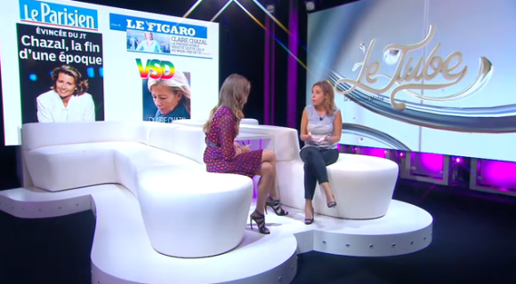 Ophélie Meunier reçoit Léa Salamé dans Le Tube sur Canal+, le 12 septembre 2015