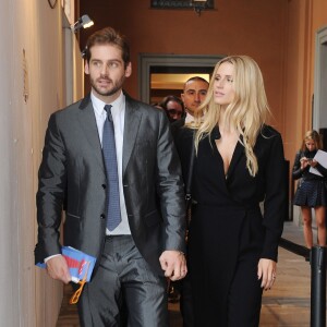 Michelle Hunziker et son mari Tomaso Trussardi - Défilé Trussardi printemps-été 2016 au Palazzo Serbelloni lors de la Fashion Week à Milan, le 27 septembre 2015.