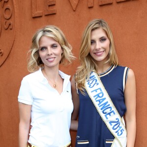 Sylvie Tellier et Camille Cerf (Miss France 2015) au tournoi de tennis de Roland-Garros à Paris, le 2 juin 2015.