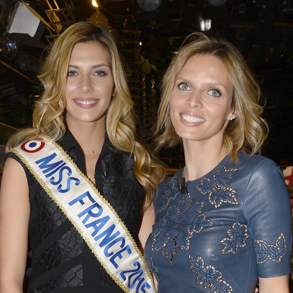 Camille Cerf et Sylvie Tellier - Enregistrement de l'émission "Vivement Dimanche" qui sera diffusée le 3 mai 2015.