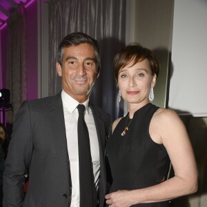 Exclusif - Stéphane Seriset (Vice-President, Global Marketing & Sales at Alès Group - LIERAC/PHYTO ) et Kristin Scott Thomas (égérie Premium) - Soirée du fabricant de produits de soins dermo-cosmétiques Lierac à l'occasion du lancement de la nouvelle gamme de soins d'exception Premium, issue de la médecine régénératrice dont Kristin Scott Thomas est l'égérie dans les salons de l'hôtel Peninsula à Paris le 1er octobre 2015.