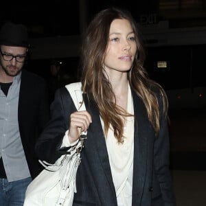 Justin Timberlake et sa femme Jessica Biel arrivent à l'aéroport LAX de Los Angeles. Le 27 mars 2014