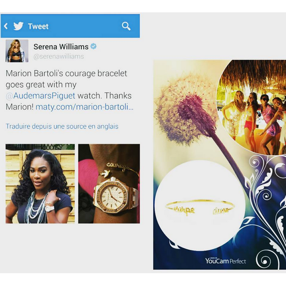 Serena Williams a choisi l'un des bracelets de Marion Bartoli pour Maty pour Roland-Garros 2015. Photo Instagram.