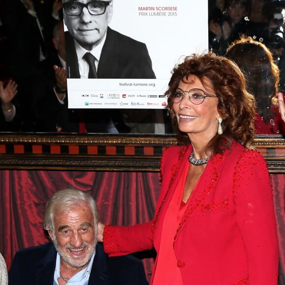 Jean-Paul Belmondo, Sophia Loren - Dîner en l'honneur de Sophia Loren au restaurant Le Passage lors de la 7éme édition du Festival Lumiére de Lyon le 13 Octobre 2015.