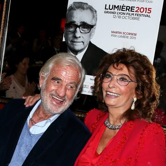 Jean-Paul Belmondo, Sophia Loren - Dîner en l'honneur de Sophia Loren au restaurant Le Passage lors de la 7éme édition du Festival Lumiére de Lyon le 13 Octobre 2015.