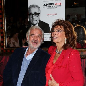 Jean-Paul Belmondo, Sophia Loren - Dîner en l'honneur de Sophia Loren au restaurant Le Passage lors de la 7éme édition du Festival Lumiére de Lyon le 13 Octobre 2015.