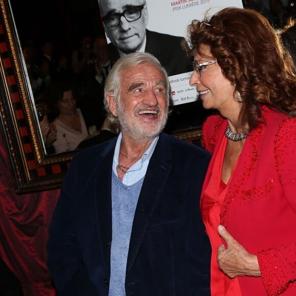 Jean-Paul Belmondo, Sophia Loren - Dîner en l'honneur de Sophia Loren au restaurant Le Passage lors de la 7éme édition du Festival Lumiére de Lyon le 13 Octobre 2015.