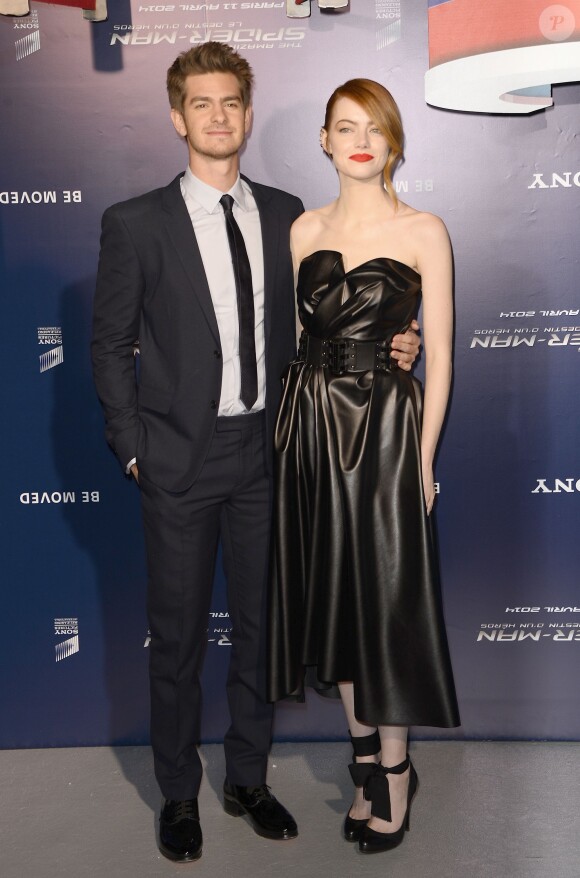 Emma Stone et son compagnon Andrew Garfield - Avant-première du film "The Amazing Spider-Man 2: Le Destin d'un Héros" à Paris, le 11 avril 2014.