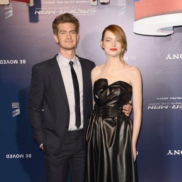 Emma Stone et son compagnon Andrew Garfield - Avant-première du film "The Amazing Spider-Man 2: Le Destin d'un Héros" à Paris, le 11 avril 2014.