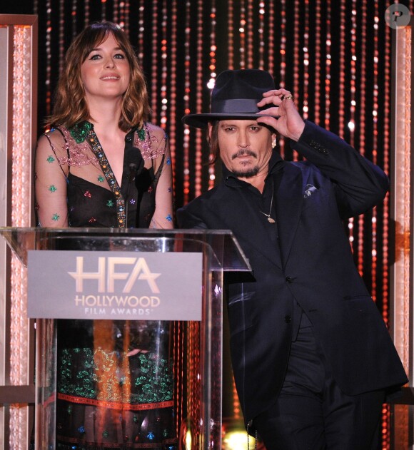 Dakota Johnson and Johnny Depp at the 19th Annual Hollywood Film Awards at the Beverly Hilton Hotel on November 1, 2015 in Beverly Hills, Los Angeles, CA, USA. Photo by Frank Micelotta/PictureGroup/ABACAPRESS.COM02/11/2015 - Los Angeles