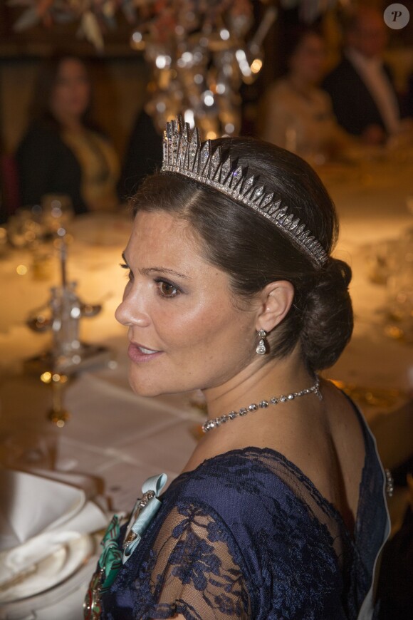 Crown princess Victoria at a gala dinner part of Tunisian President State Visit at Royal palace in Stockholm, Sweden, November 4, 2015. Photo by Charles Hammarsten/IBL/ABACAPRESS.COM05/11/2015 - Stockholm