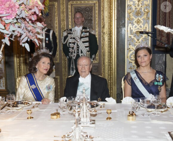 Queen Silvia, Beji Caïd Essebsi, crown princess Victoria at a gala dinner part of Tunisian President State Visit at Royal palace in Stockholm, Sweden, November 4, 2015. Photo by Charles Hammarsten/IBL/ABACAPRESS.COM05/11/2015 - Stockholm