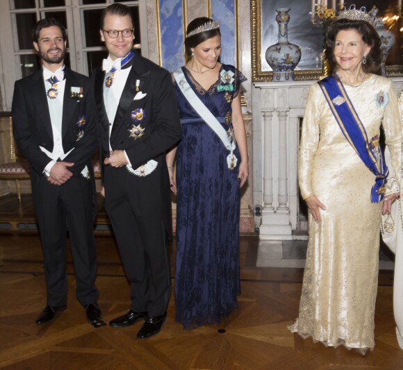 Prince Carl Philip, prince Daniel, crown princess Victoria, queen Silvia at a gala dinner part of Tunisian President State Visit at Royal palace in Stockholm, Sweden, November 4, 2015. Photo by Charles Hammarsten/IBL/ABACAPRESS.COM05/11/2015 - Stockholm
