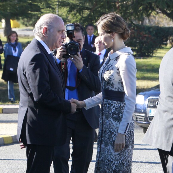 La reine Letizia d'Espagne procédait le 10 novembre 2015 à la remise cérémonielle du drapeau à la Police nationale espagnole, à Avila (centre de l'Espagne).