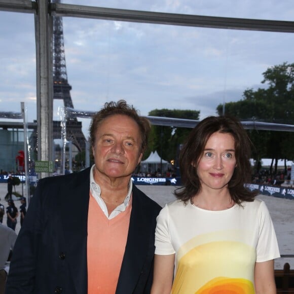 Exclusif - Guillaume Durand et sa femme Diane de Mac Mahon - Jour 2 - Longines Global champions tour Paris Eiffel Jumping, présenté par Gucci, au Champ de Mars à Paris le 5 juillet 2014.