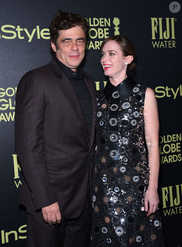 Benicio del Toro et Emily Blunt assistent à la soirée de coup d'envoi de la saison des Golden Globes, organisée par l'association HFPA et le magazine InStyle. Los Angeles, le 17 novembre 2015.