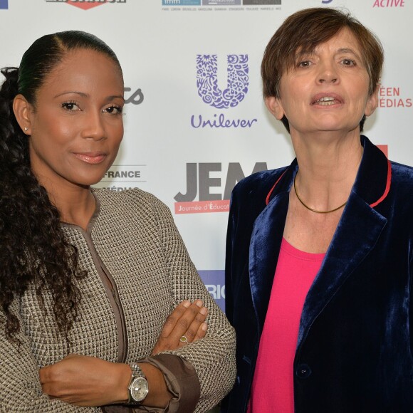 Christine Kelly et Michèle Léridon, lors de la conférence Journée Éducation aux médias (JEM) au Studio rive gauche, à Paris le 21 novembre 2015. © Veeren