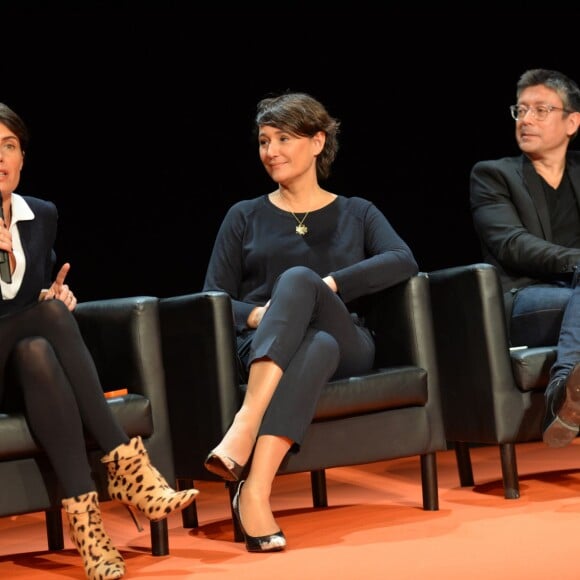 Alessandra Sublet, Daniela Lumbroso et Jacques Sanchez, lors de la conférence Journée Éducation aux médias (JEM) au Studio rive gauche, à Paris le 21 novembre 2015. © Veeren
