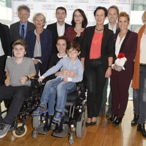 Nelson Monfort, Sophie Davant, Marc Lavoine, Delphine Ernotte, Laurence Tiennot-Herment, Damien Thévenot, Laura Tenoudji, Laurence Piquet - Conférence de presse du Téléthon 2015, à France Télévisions à Paris le 4 novembre 2015. Le Téléthon 2015 aura lieu le 4 et le 5 décembre et le parrain de cette édition sera Marc Lavoine. © Coadic Guirec