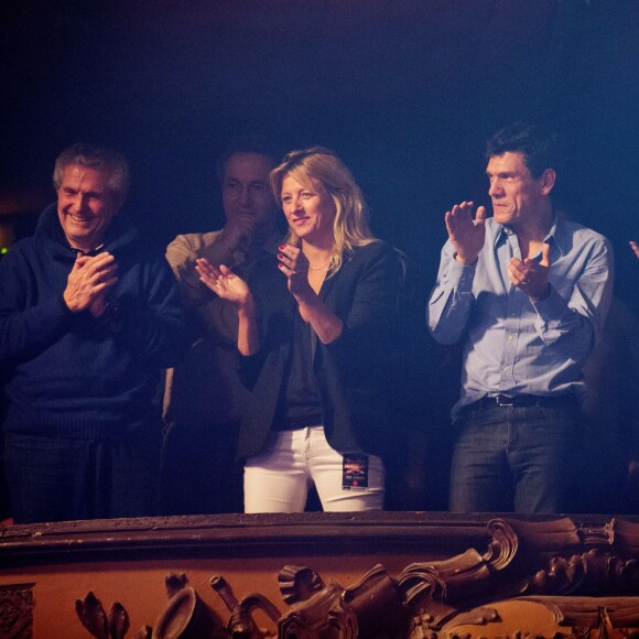 Exclusif - Claude Lelouch, Marc Lavoine et sa femme Sarah - Aftershow apres le concert caritatif de Johnny Hallyday pour l'association de sa femme "La Bonne Etoile", qui vient en aide aux enfants du Vietnam, au Trianon a Paris, le 15 decembre 2013.