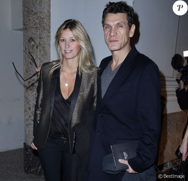 Marc Lavoine et sa femme Sarah Poniatowski Presentation de la collection Homme Yves Saint Laurent au Grand Palais, à Paris le 20 janvier 2013