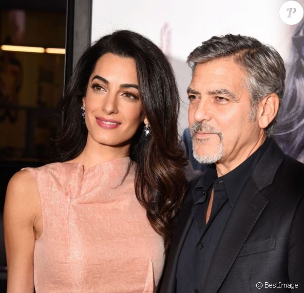 Amal Alamuddin Clooney et son mari George Clooney - Avant-première de "Our brand is crisis" à Los Angeles le 26 octobre 2015.