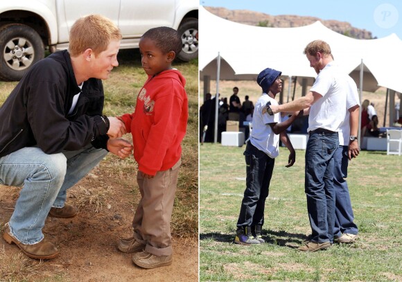 Le prince Harry avec Mutsu Potsane au Lesotho en 2006 et en 2015