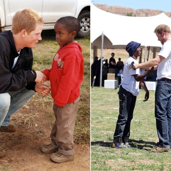 Le prince Harry avec Mutsu Potsane au Lesotho en 2006 et en 2015