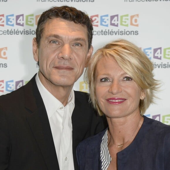 Marc Lavoine, Sophie Davant - Conférence de presse du Téléthon 2015, à France Télévisions à Paris le 4 novembre 2015.