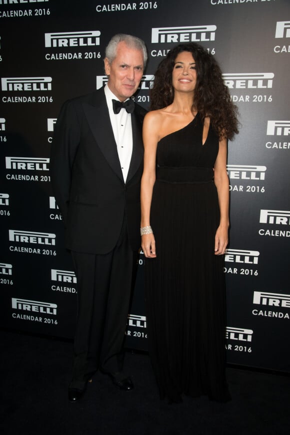 Marco Tronchetti Provera (PDG du groupe Pirelli) et sa femme Afef Jnifen assistent au dîner de présentation du calendrier Pirelli à la Roundhouse. Londres, le 30 novembre 2015.