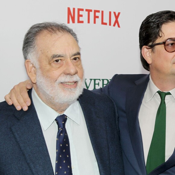 Francis Ford Coppola et Roman Coppola lors de la première de "A Very Murray Christmas" au Paris Theater, New York, le 2 décembre 2015.