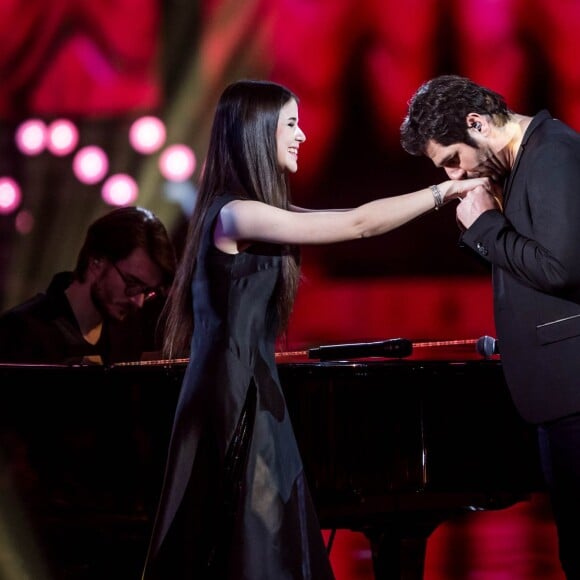 Exclusif - Marina Kaye et Patrick Fiori, lors du concert événement Bercy fête ses 30 ans, diffusé le 4 décembre 2015 sur TF1. © Veeren/Moreau