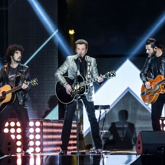 Exclusif - Johnny Hallyday, lors du concert événement Bercy fête ses 30 ans, diffusé le 4 décembre 2015 sur TF1. © Veeren/Moreau