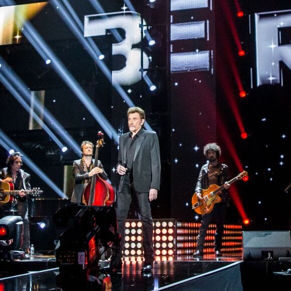 Exclusif - Johnny Hallyday, lors du concert événement Bercy fête ses 30 ans, diffusé le 4 décembre 2015 sur TF1. © Veeren/Moreau