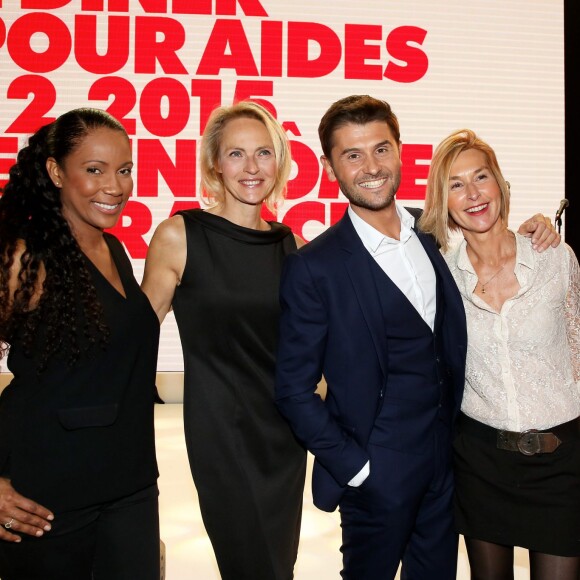 Christine Kelly, Alexandra Vandernoot, Christophe Beaugrand, Karine Fauvet - Dîner LINK pour AIDES 2015 à l'Espace Vendôme à Paris le 7 décembre 2015. © Dominique Jacovides