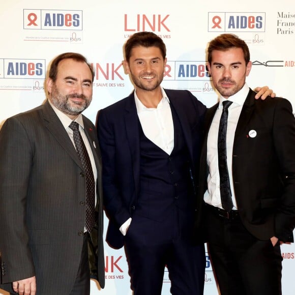 Vincent Pelletier (directeur général de AIDES), Christophe Beaugrand, Aurélien Beaucamp (président de AIDES) - Dîner LINK pour AIDES 2015 à l'Espace Vendôme à Paris le 7 décembre 2015. © Dominique Jacovides