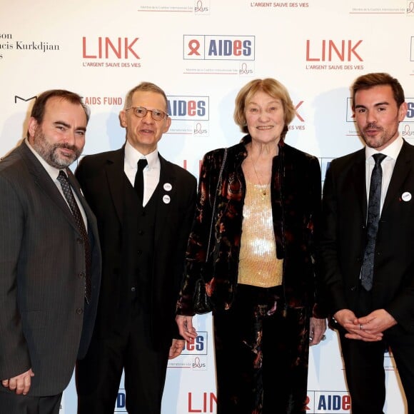 Vincent Pelletier (directeur général de AIDES), Michel Simon (président de LINK), Marisa Bruni-Tedeschi, Aurélien Beaucamp (président de AIDES) - Dîner LINK pour AIDES 2015 à l'Espace Vendôme à Paris le 7 décembre 2015. © Dominique Jacovides