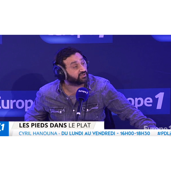 Cyril Hanouna fait un petit mea culpa suite à ses tweets polémiques postés après les résultats du premier tour des élections régionales. Emission "Les pieds dans le plat", diffusée sur Europe 1, le 9 décembre 2015.