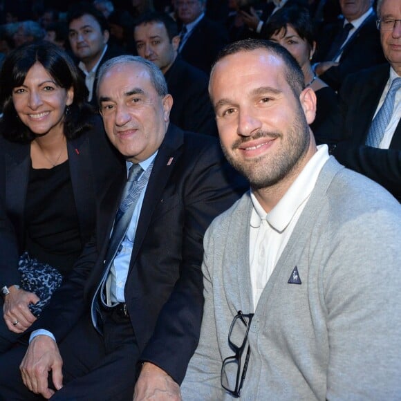 Anne Hidalgo, Jean Gachassin et Frédéric Michalak lors de la finale du BNP Paribas Masters entre Novak Djokovic et Andy Murray à l'AccorHotels Arena à Paris le 8 novembre 2015 © Veeren
