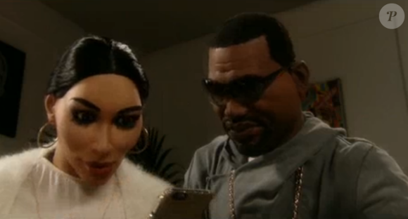 Les marionnettes de Kim Kardashian et Kanye West, dans les Guignols de l'Info sur Canal+, le lundi 14 décembre 2015.