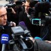 Michel Platini quitte le Tribunal Arbitral du Sport (TAS) à Lausanne le 8 décembre 2015